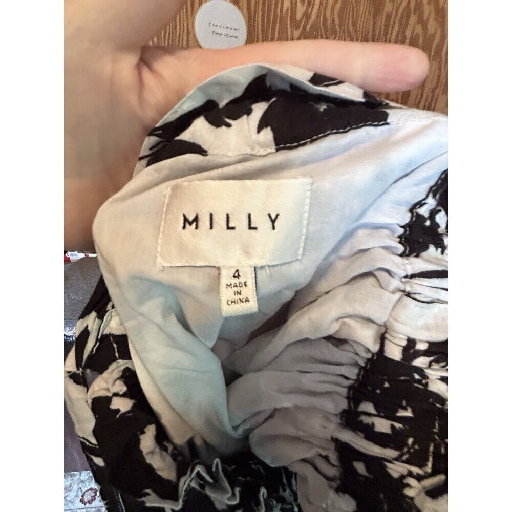 Anthropologie MILLY 4 Dani Floral Print Tie-Shoulder Dress Knee Length Black - Picture 8 of 9